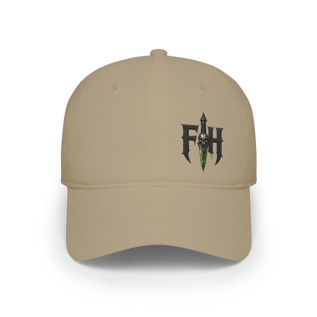 Low Profile Cap with 'FH' Gothic Emblem — Minimalist Baseball Hat for Casual Streetwear